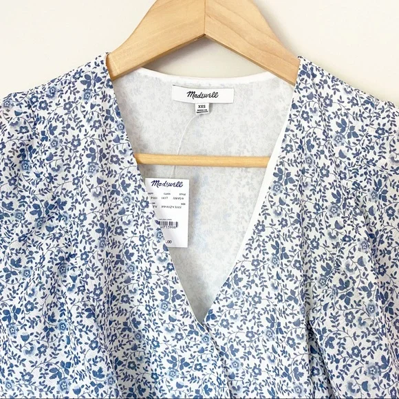 Madewell Ruffle Sleeve Georgette Peplum Top Floral Vintage Parchment XXS NWT - Picture 3 of 12